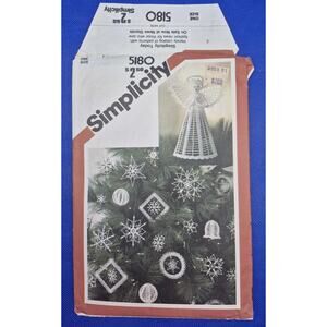 Vtg Simplicity 5180 Crochet Christmas Ornaments and Angel Tree Topper UNCUT
